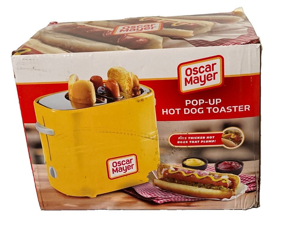 Oscar Mayer Pop-Up Hot Dog Toaster With Tongs 2-Slot Yellow New In Open Box